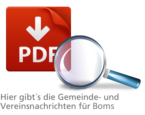 "PDF Icon mit Lupe - Link zu dem aktuellen Gemeindeblatt"