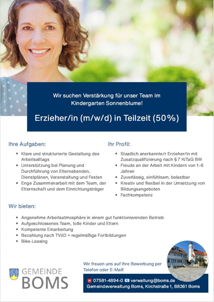 Stellenausschreibung Erzieherin Teilzeit